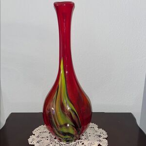 Pier 1 Red and Yellow Swirled Glass Vase